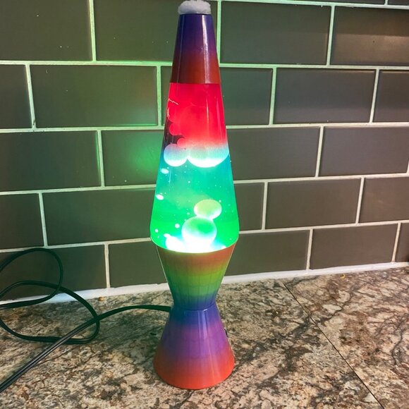 Rainbow Lava Lamp Colorful Glass Motion Glitter 14" Kid Decor Green Red Purple - Picture 1 of 6